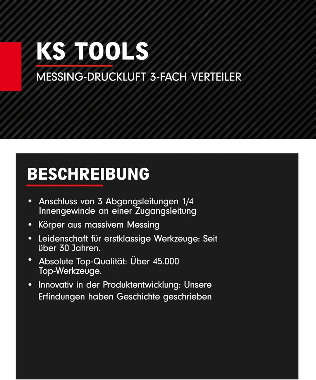 KS Tools Messing Druckluftverteiler 3-fach 1/4" 515.3375 41mm I Druckluft Verbinder Anschluss von 3