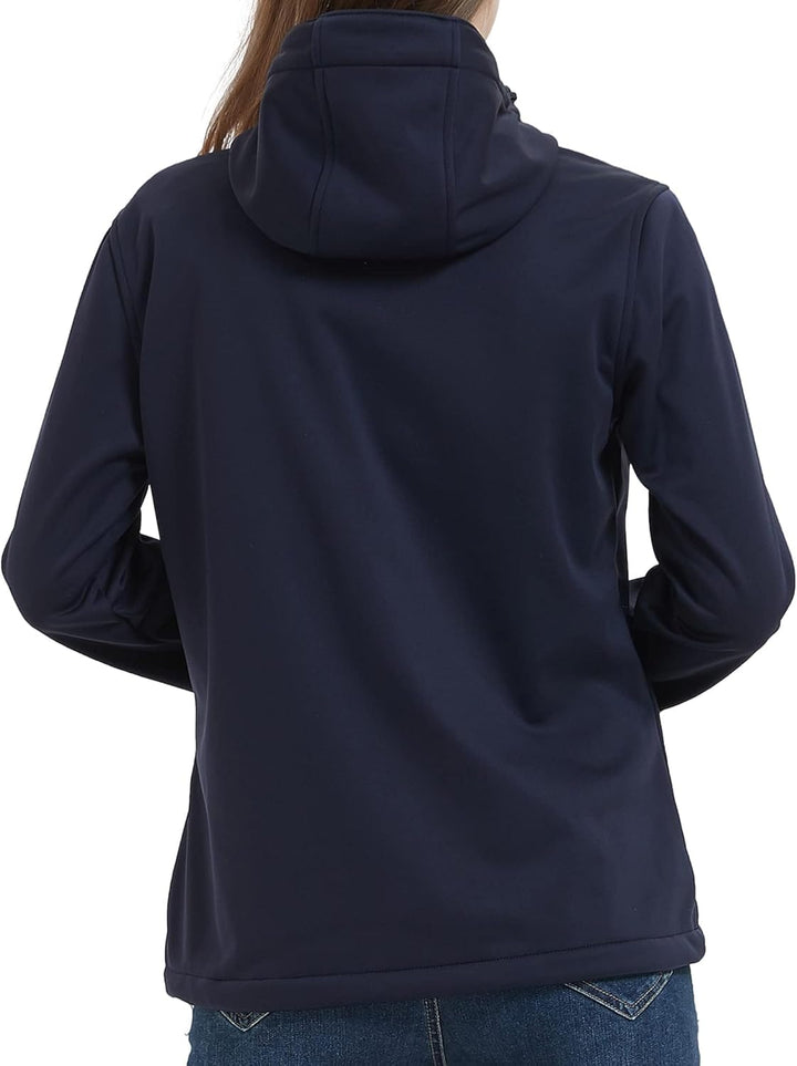 ATLASLAVA Damen Softshelljacke Leichte mit Fleece-Futter Kapuze Windjacke Laufen Wandern XL Blau, XL
