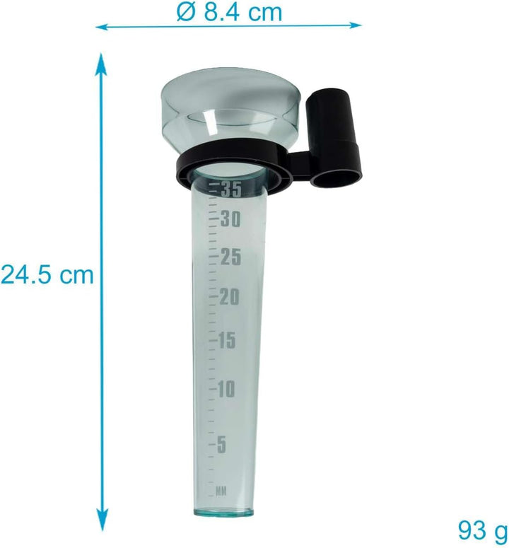 Regenmesser Niederschlagsmesser Transparent mit Halter 35 mm/m² - 24.5 x 8.4 cm - Regenmessgerät für