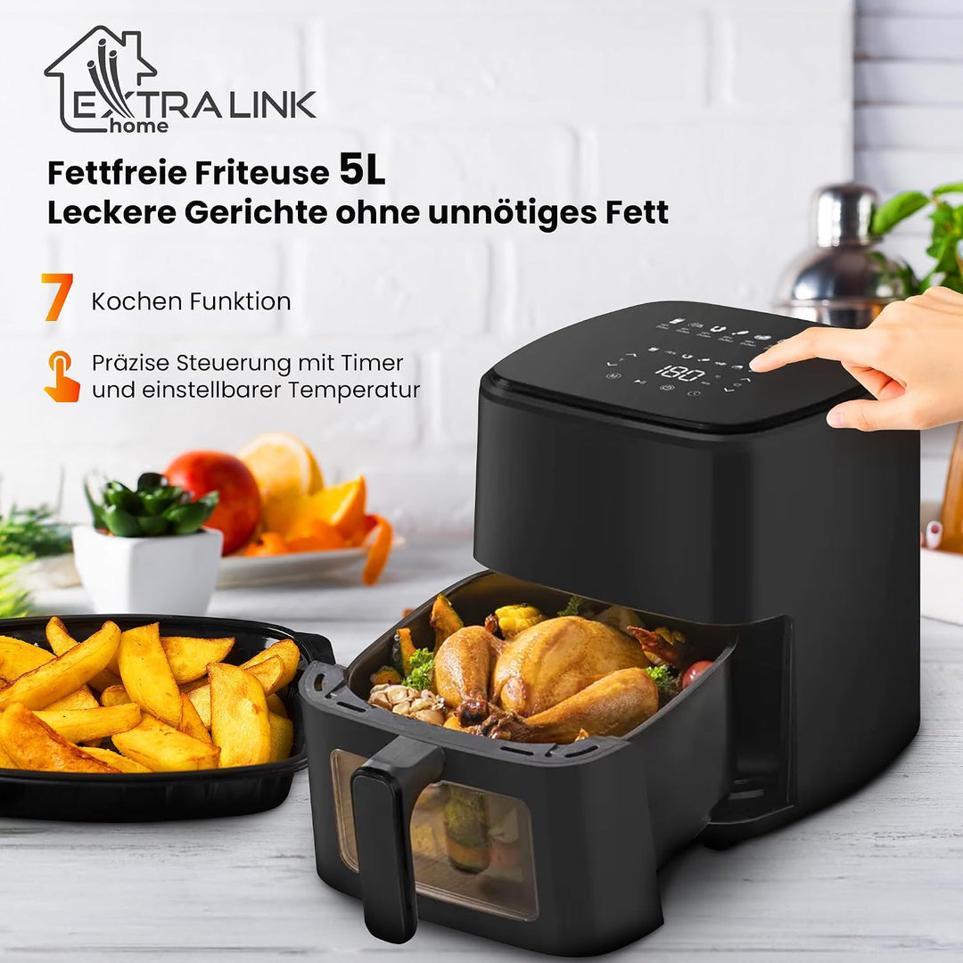 Extralink Heissluftfritteuse 5L 1500W Airfryer 7 Programme Touch LED 5 liters, 5 liters