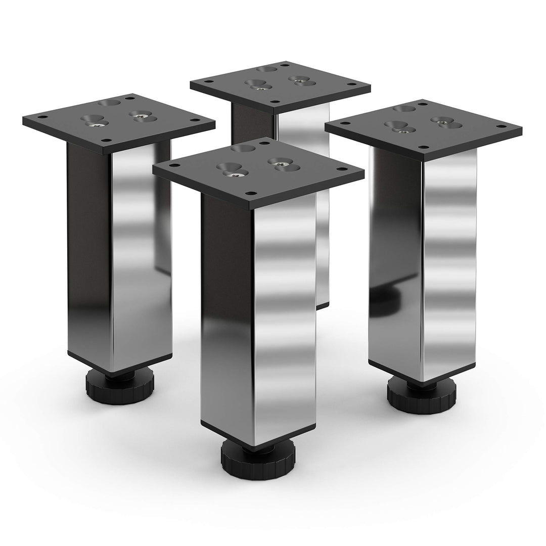 Sossai Exklusiv Möbelfüsse E4MF, höhenverstellbares 4er Set, Höhe: 150 mm, Chrom, aus Aluminium 45 x