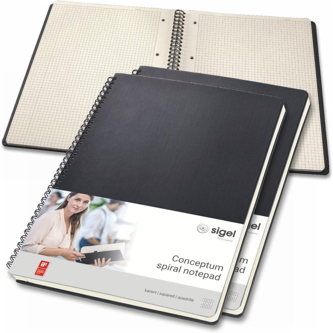 SIGEL CO820/3 Spiralblock A4, kariert, Hardcover, schwarz, 80 Blatt, 3er Pack, Conceptum ohne Regist