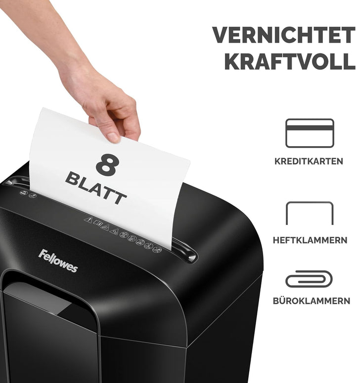 Fellowes Aktenvernichter Papiervernichter LX41-8 Blatt 4x12 mm Mini-Cut P4 - für Zuhause und das Hom