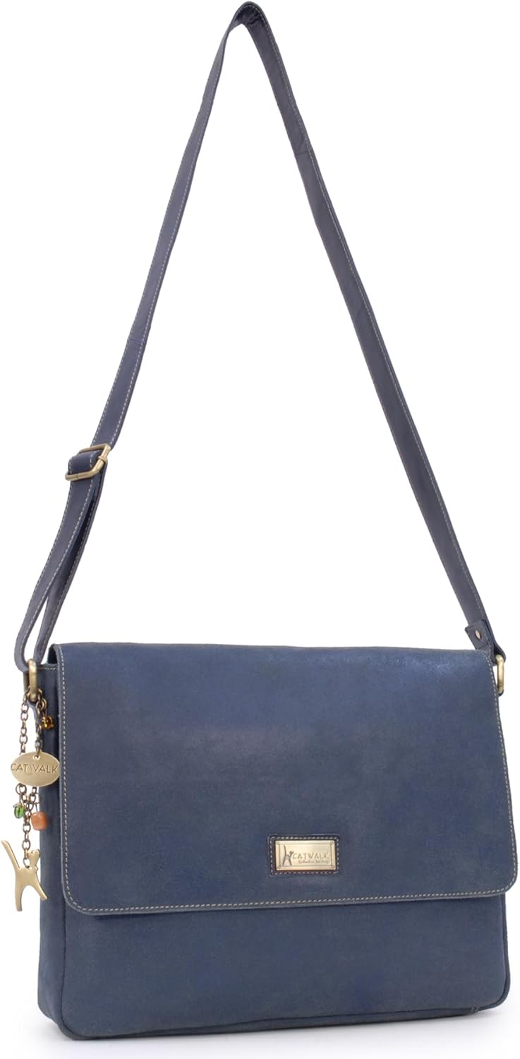 Catwalk Collection Handbags - Leder Laptoptasche 14 15 Zoll - Umhängetasche Messenger Bag Gross - Ar