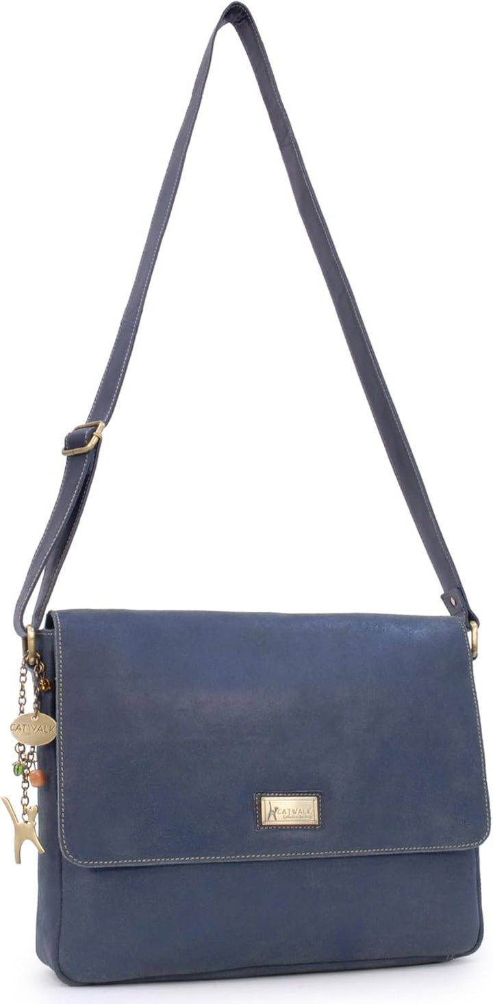 Catwalk Collection Handbags - Leder Laptoptasche 14 15 Zoll - Umhängetasche Messenger Bag Gross - Ar