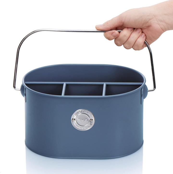 com-four® Besteckhalter aus Metall - Stiftehalter mit herausnehmbarer Trennwand - Metallkorb mit Tra