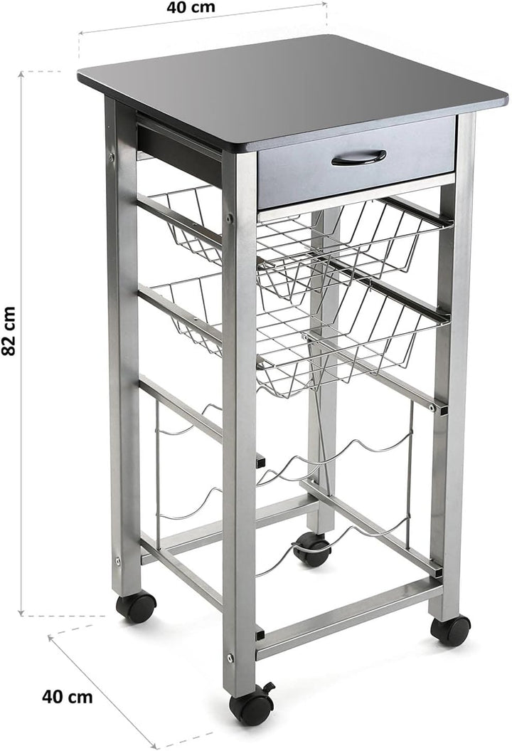 Versa Leicester Küchenwagen mit Rädern, Schubladen und Flaschenregal, Gemüsehändler, Küchenablage, M
