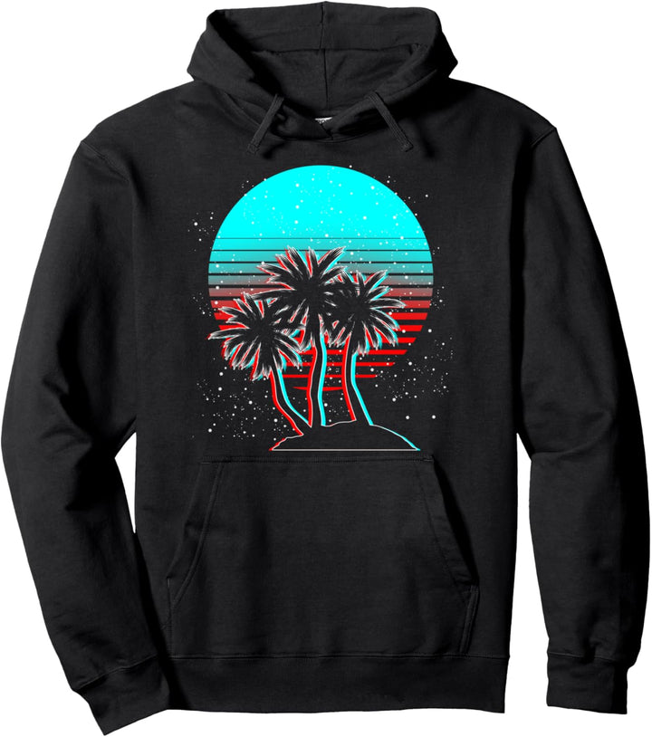 Retro Kunst 80er Palmen Sonnenuntergang 1990 Vaporwave Pullover Hoodie