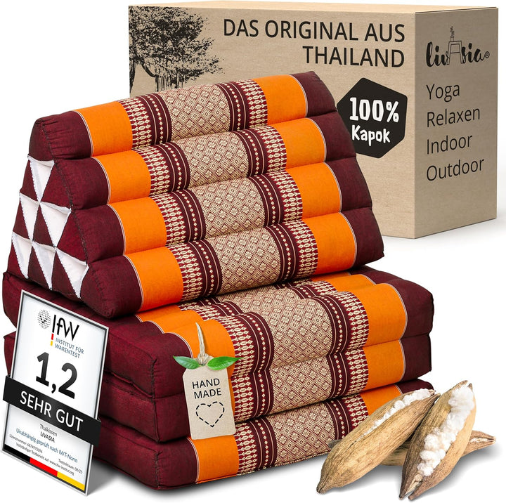 livasia Thaikissen mit 3 Auflagen, Dreieckskissen mit Klappmatratze, Keilkissen Kapok, Rückenkissen