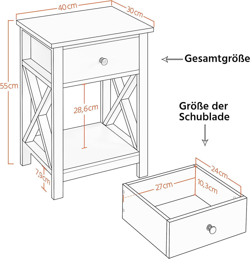 Yaheetech 2 Stück Nachttisch Nachtkommode mit 1 Schublade und offenem Ablagefach Beistelltisch X-för