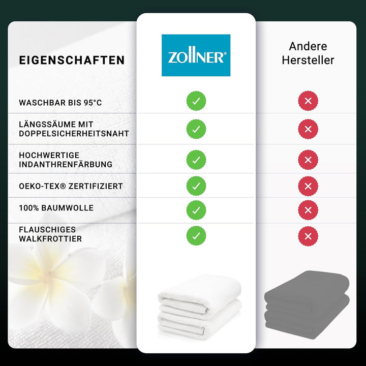 ZOLLNER 2er Set Saunatücher, Handtücher, 70x200 cm, Baumwolle, weiss