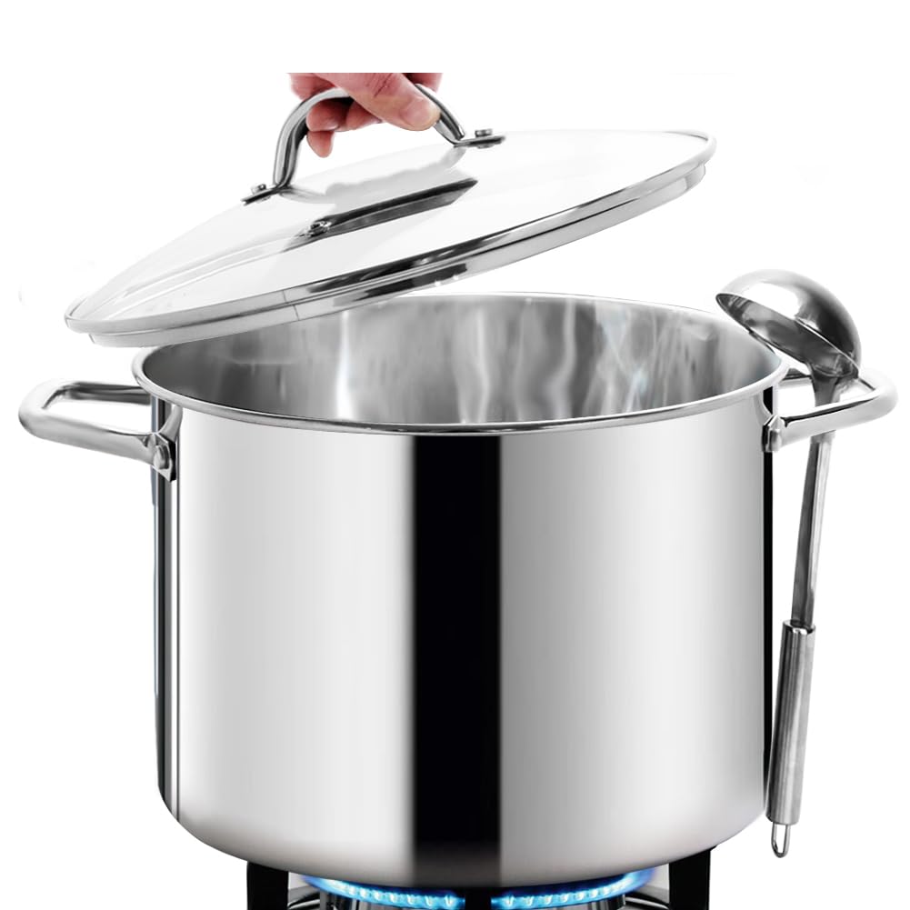 HOMICHEF Grosser Suppentopf mit Deckel aus nickelfreiem Edelstahl (29 cm, 11 Liter) – Hochglanzpolie