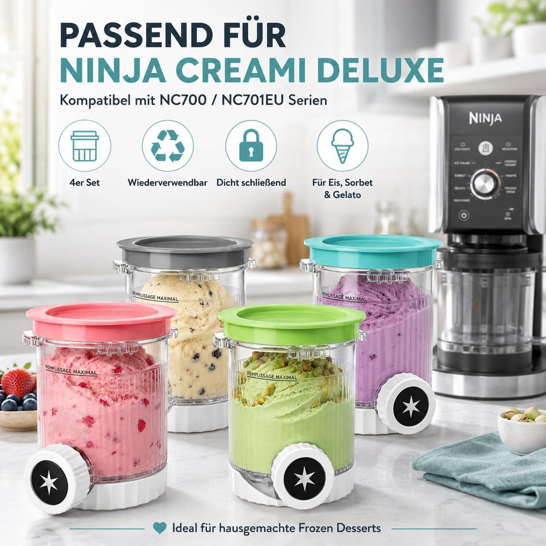 DULCE DOM Creami Eisbehälter | 480 ml Gefrierbehälter für NC700 & NC701EU Serie | Mit integriertem D