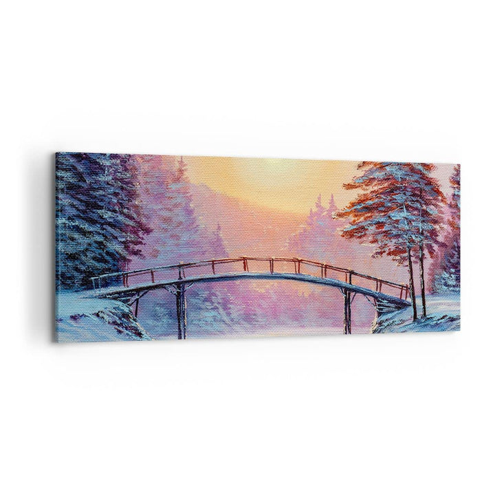 Wandbilder Dekoration Wohnzimmer Park Winter Brücke Panorama Bilder auf Leinwand 120x50cm Leinwandbi