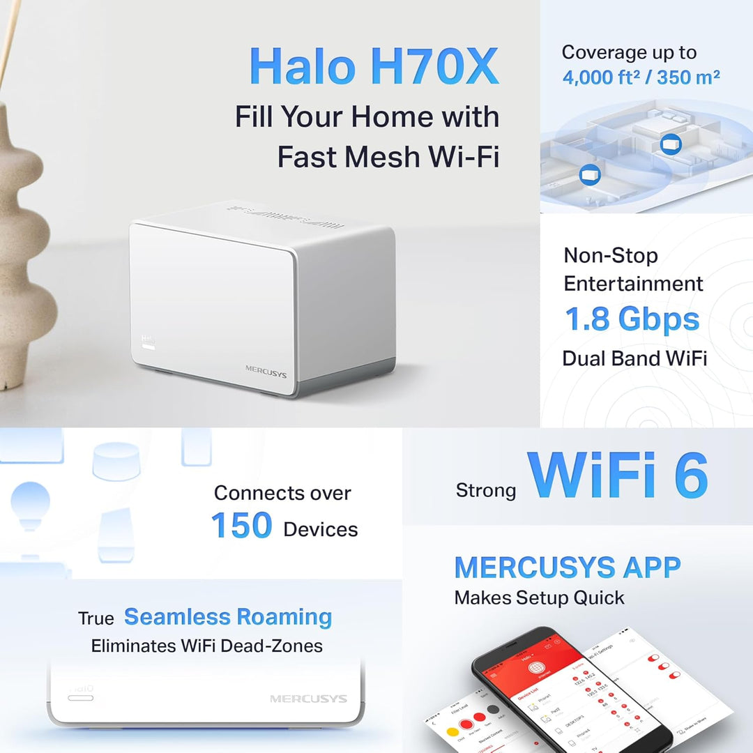 MERCUSYS TP-Link WiFi 6 Mesh AX1800Mbps, 3 Gigabit-Ethernet-Anschlüsse, Kindersicherung, Anschluss v