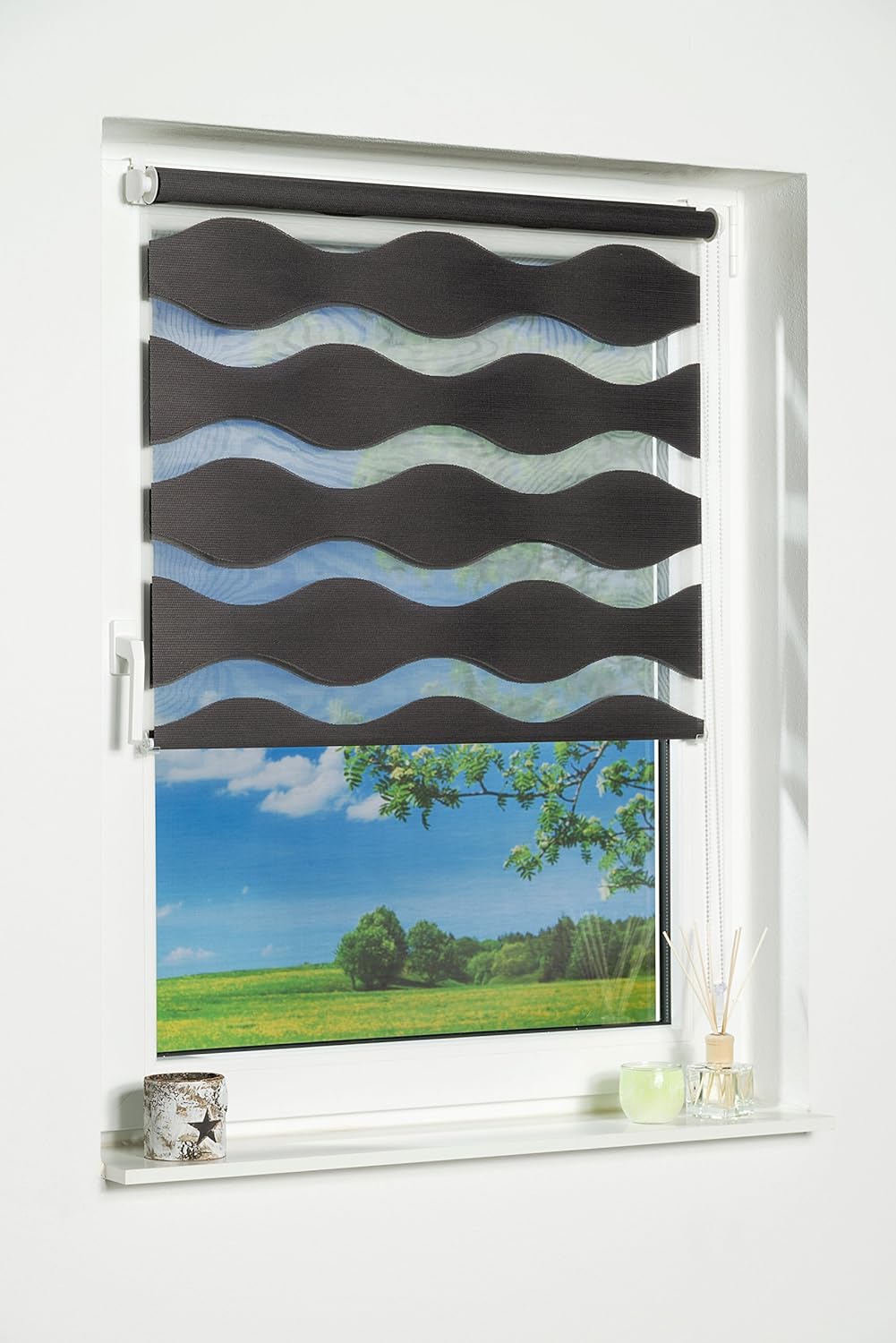 K-home Klemmfix Doppelrollo "Welle" ohne Bohren - Anthrazit 70 cm x 200 cm (B x L) 70 x 200 cm Anthr