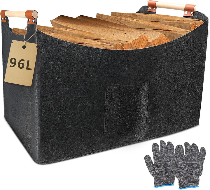 WPPQWP Holzkorb für Kaminholz Gross, Kaminholzkorb Filz XXL(96L, 60x40x40cm), Faltbarer Brennholzkor