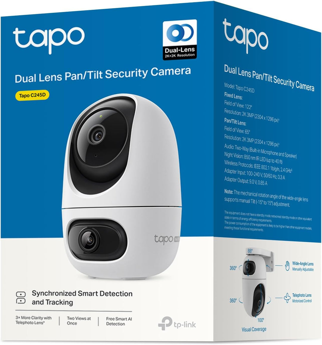 Tapo C245D Dual Kamera Überwachung Innen, 2K Weitwinkel- & Teleobjektiv, 2 Bereiche gleichzeitig übe