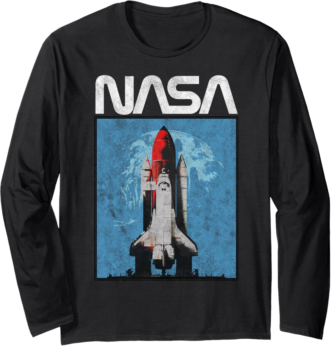 NASA Logo Shuttle Rocket Ship Poster Style Langarmshirt