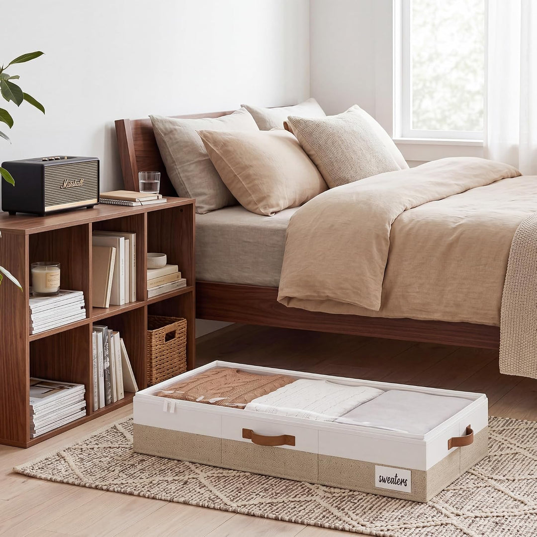 StorageWorks Unterbett Aufbewahrung, grosse Unterbett Aufbewahrungsbox mit Deckel Stoff, faltbare Un