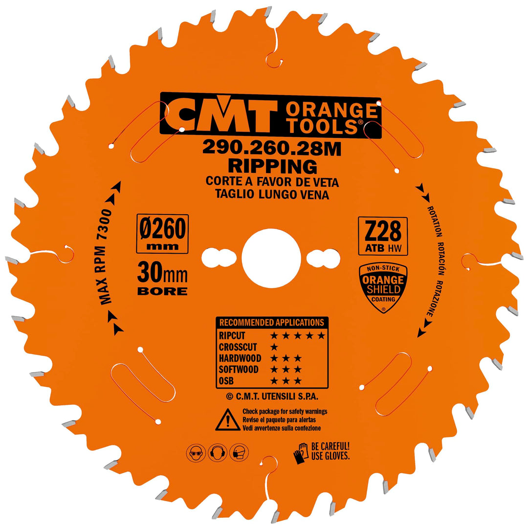 CMT – 290.260.28 M – Kreissägeblatt HW 260 x 2.8 x 30 Z = 28 ATB 20 Grad
