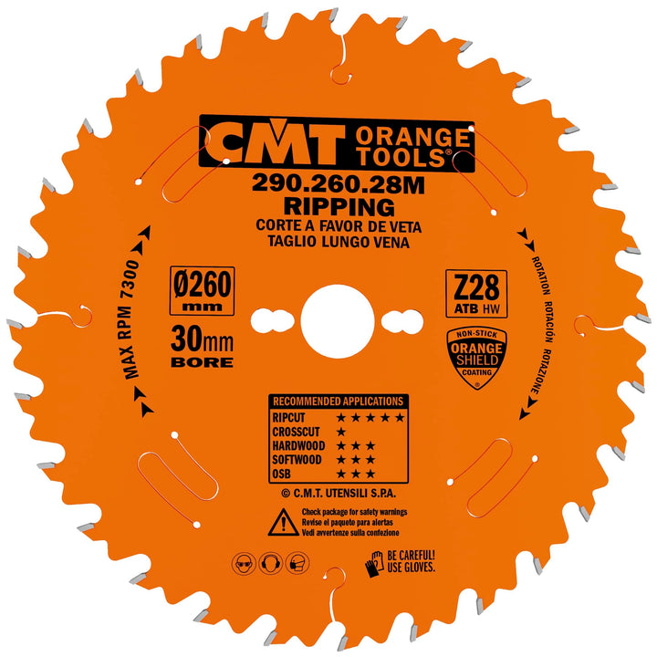 CMT – 290.260.28 M – Kreissägeblatt HW 260 x 2.8 x 30 Z = 28 ATB 20 Grad