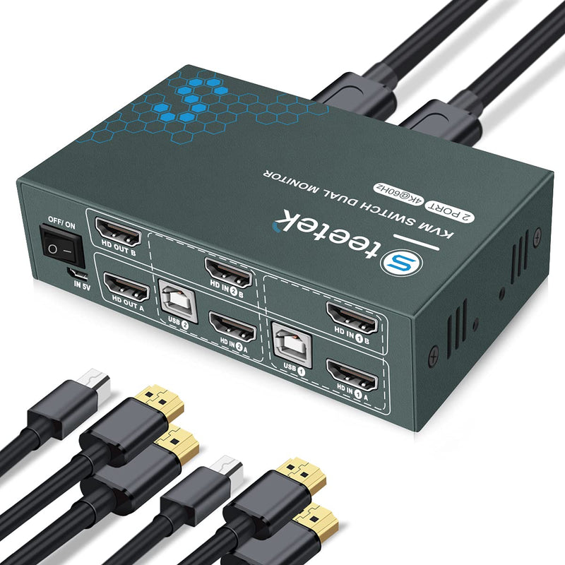 Steetek KVM Switch 2 Monitore 2 Port 4K@60Hz, USB2.0, KVM Switch HDMI unterstützung Button Switch, 2