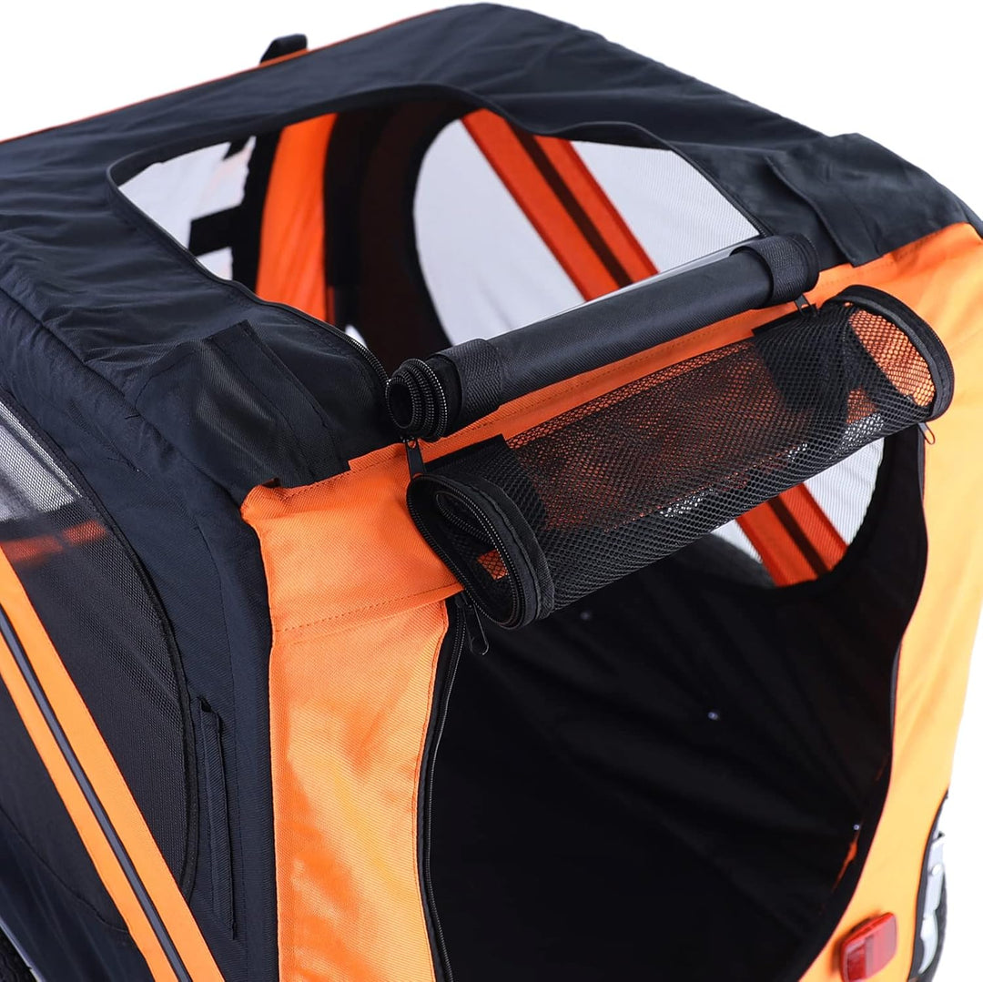 Fahrradanhänger Hundeanhänger klappbar für Haustiere bis 40Kg Orange Schwarz