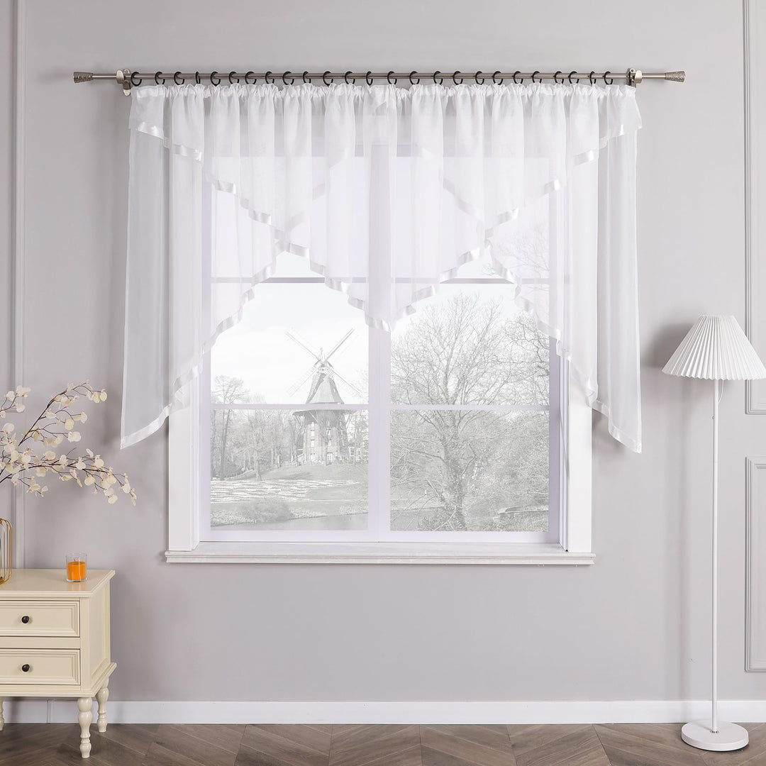 HongYa Kuvertstore transparenter Voile Gardine mit Satinbänder Kräuselband Vorhang H/B 120/450 cm We