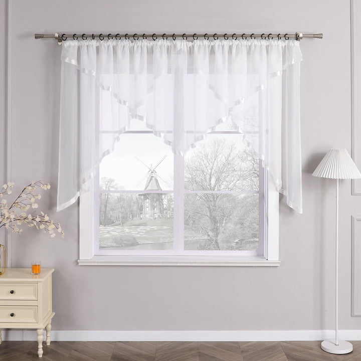 HongYa Kuvertstore transparenter Voile Gardine mit Satinbänder Kräuselband Vorhang H/B 120/450 cm We