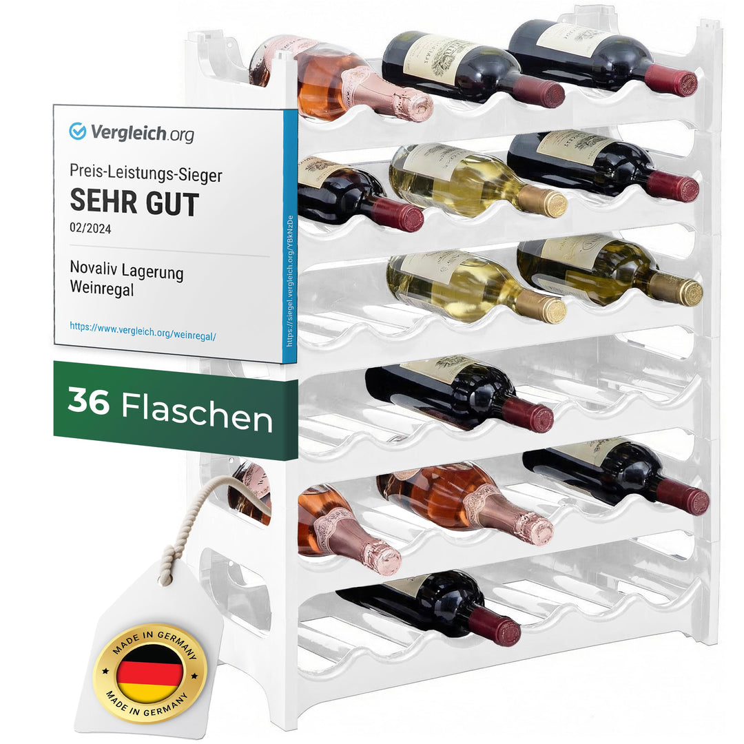 Novaliv Weinregal für 36 Flaschen | Flaschenregal Weiss | Regal stabilem Kunststoff (Weiss, 6) 6 Wei