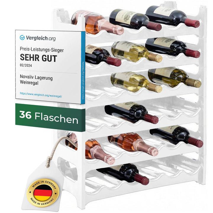 Novaliv Weinregal für 36 Flaschen | Flaschenregal Weiss | Regal stabilem Kunststoff (Weiss, 6) 6 Wei
