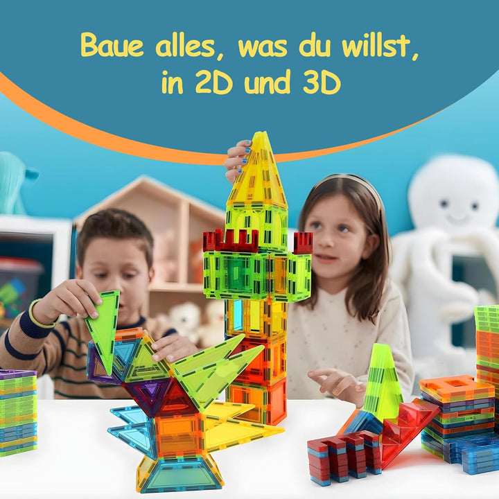 Olvy Magnetische Bausteine Montessori Spielzeug - 120 Magnetic Tiles Kinder - Magnetisches Konstrukt