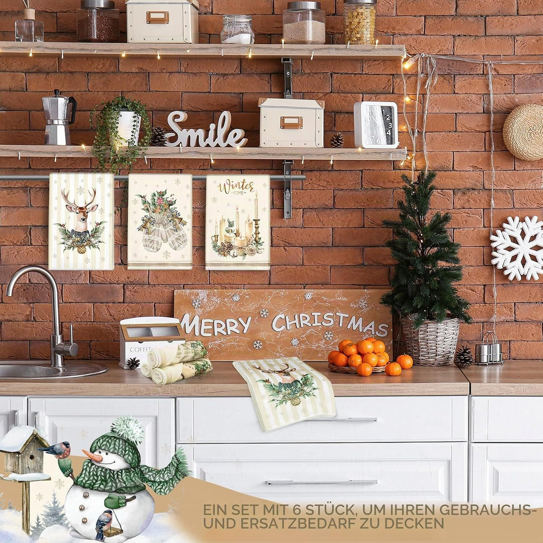 12 Stück Weihnachts-Küchentücher und Geschirrtücher, saugfähig, Weihnachtsbaum, Rentier, LKW, Handtü