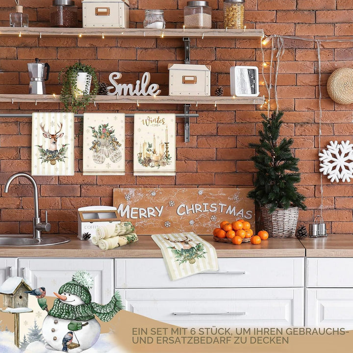 12 Stück Weihnachts-Küchentücher und Geschirrtücher, saugfähig, Weihnachtsbaum, Rentier, LKW, Handtü