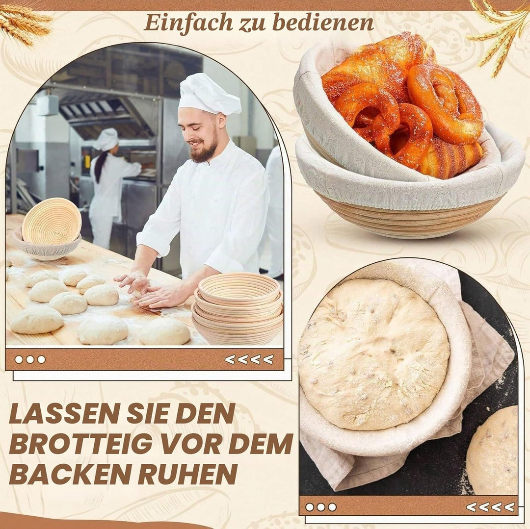 Brotgärkörbchen Set mit 6 Banneton-Korb, Teiggärschale, rund, Gärkörbe, handgefertigt, Rattankörbe,