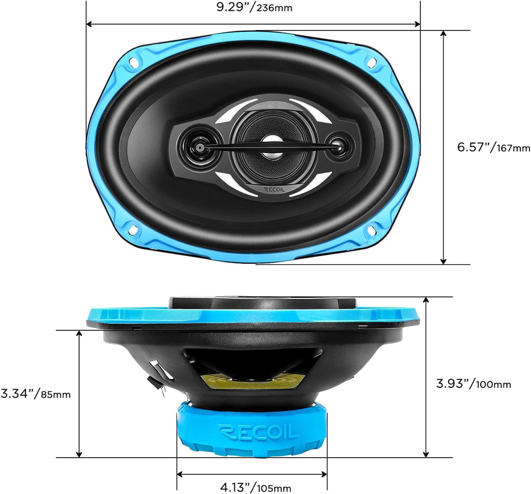 RECOIL RCX694 Echo Series 4-Wege-Koaxiallautsprechersystem 15 x 23 cm (6 x 9 Zoll) fürs Auto mit Git
