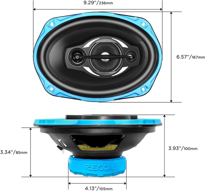 RECOIL RCX694 Echo Series 4-Wege-Koaxiallautsprechersystem 15 x 23 cm (6 x 9 Zoll) fürs Auto mit Git