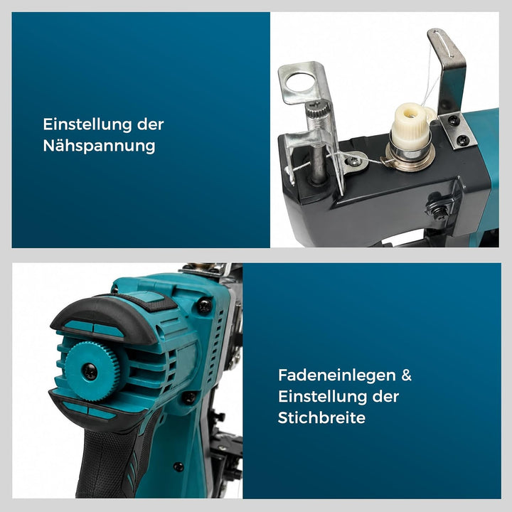 Akku Sacknähmaschine bürstenlos, 18V tragbare Handnähmaschine kompatibel mit Makita 18V Batterie, el