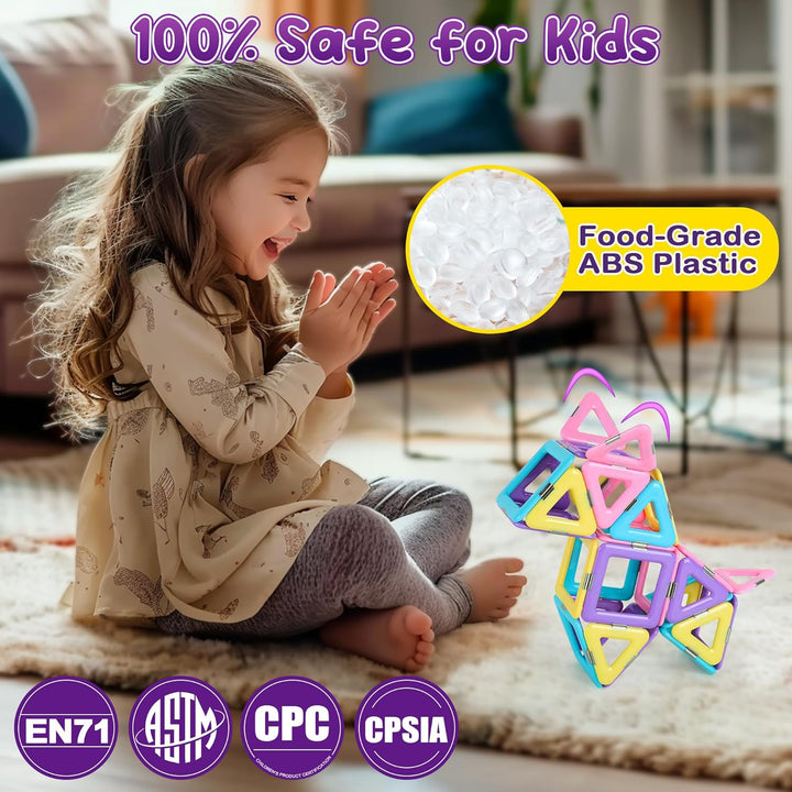 MilliGlee Magnetische Bausteine - 48 Teile Magnetbausteine Magnete Kinder mit Aufbewahrungstasche Ma