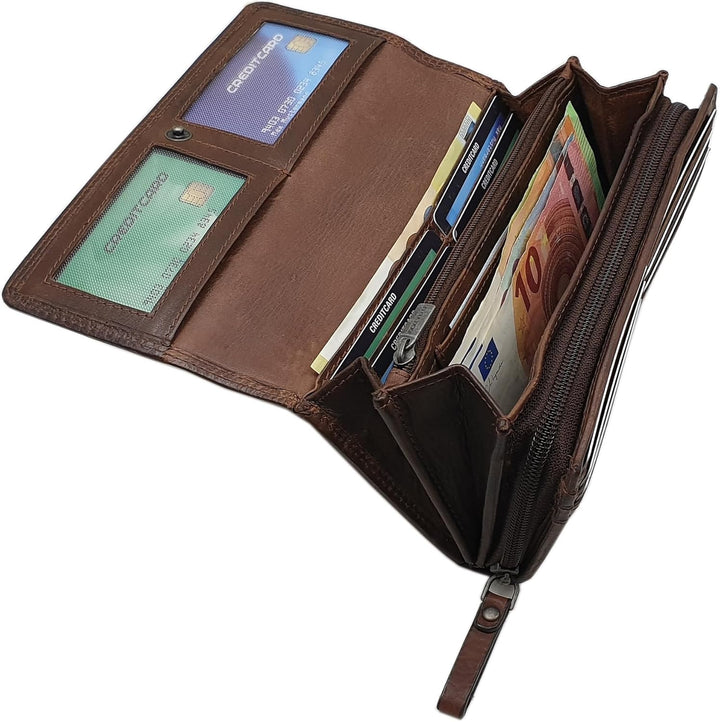 Grosse Rindleder Damen Geldbörse/Geldbeutel/Portemonnaie/Geldtasche mit RFID & NFC Schutz (Mit Schme