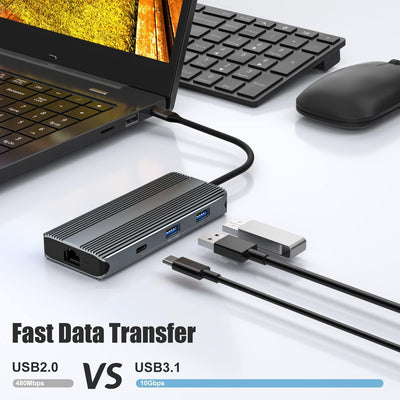 USB C Hub, USB C Laptop Docking Station with 8K HDMI, 100W PD, USB-C, Gigabit Ethernet, 2 USB, SD/TF