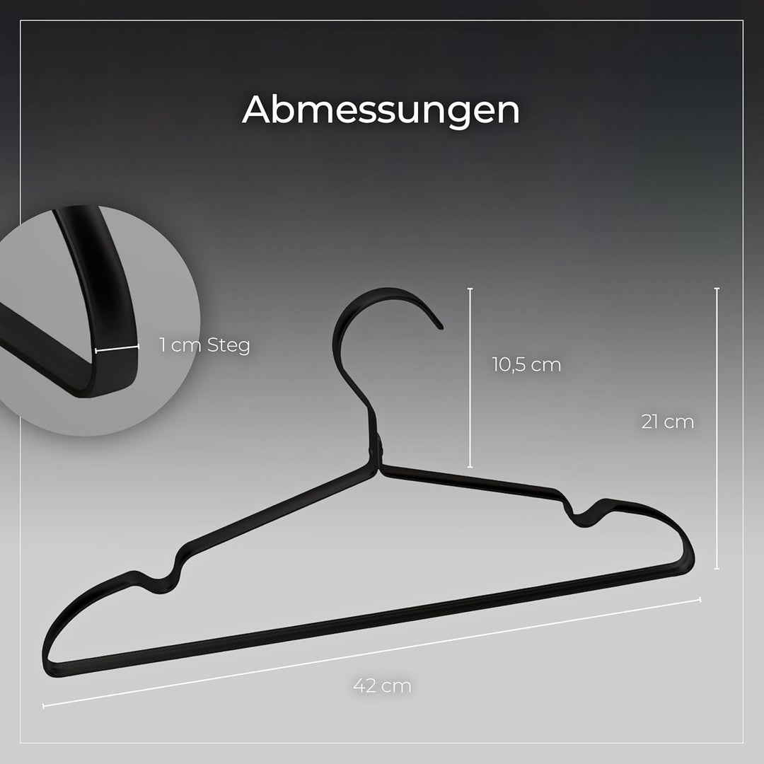 Parusia Kleiderbügel Metall schwarz, 42cm breit, 1cm stark, rostfrei, formstabil, zur platzsparenden