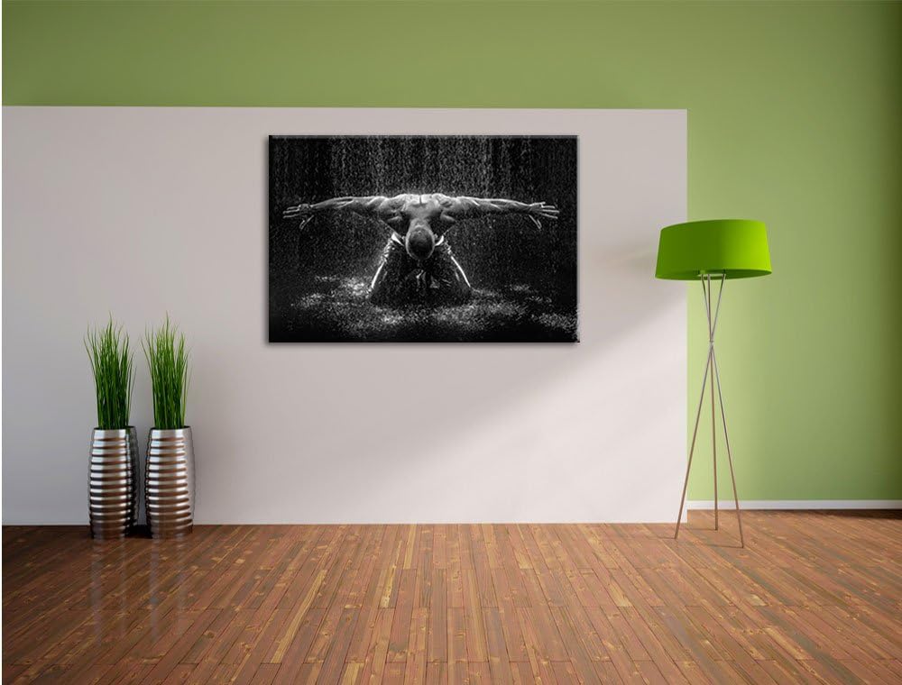 Pixxprint Bodybuilder im Regen als Leinwandbild/Grösse: 100x70 cm/Wandbild/Kunstdruck/fertig bespann