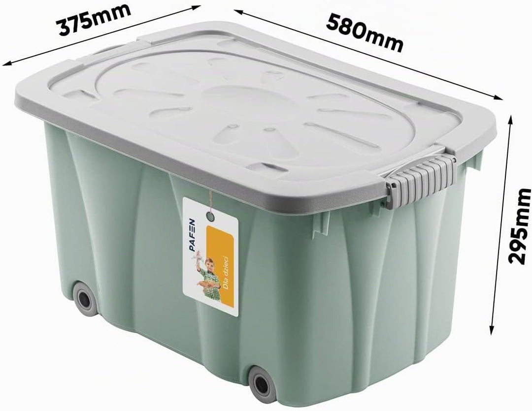 PAFEN Piraten Spielzeugkiste 49l mit Rollen - Schatzkiste 58 x 29,5 x 37,5cm - Spielzeugbehälter Auf