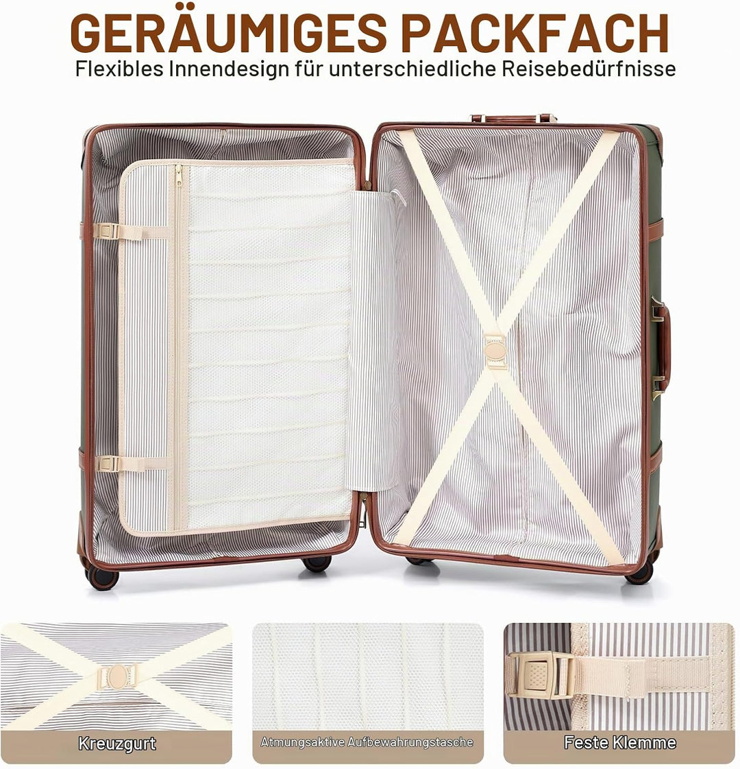 Urecity Vintage Reisekoffer Set 4 Teilig Leicht Retro Lederkoffer Hartschale Trolley Handgepäck Sets