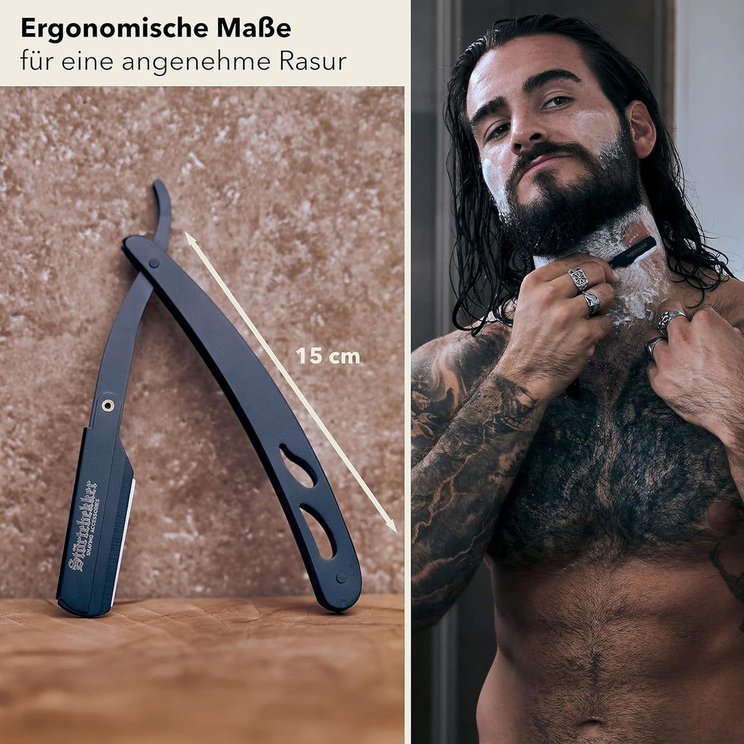 Störtebekker® Rasiermesser im handgefertigten Lederetui inkl. Alaunstift - Straight Razor mit Rasurg