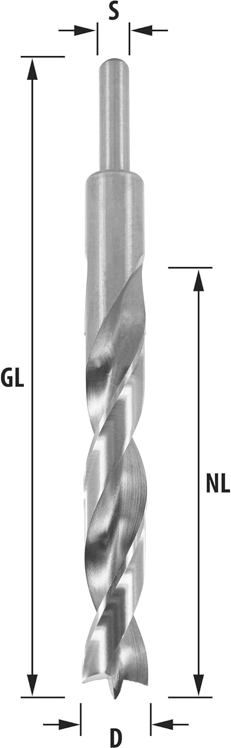 ENT 50419 Holzspiralbohrer Ø 19 mm, extra lang 200 mm, HSS-G, mit Zentrierspitze und Vorschneider, D