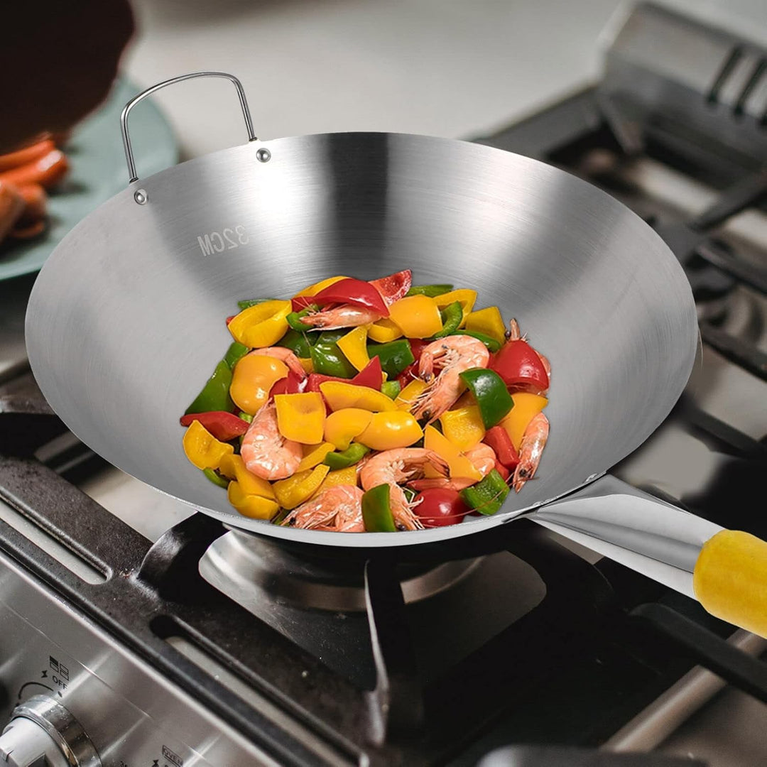 BESTonZON Edelstahl-Wok-Pfanne Mit Griff Rührpfanne Antihaft-Wok-Küchenkochgeschirr Für Elektro-Indu