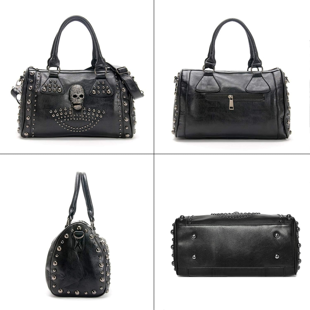 AlwaySky Womens Schädel Handtasche Grosse Kapazität Gothic Umhängetasche Beschlagene Doktor Handtasc